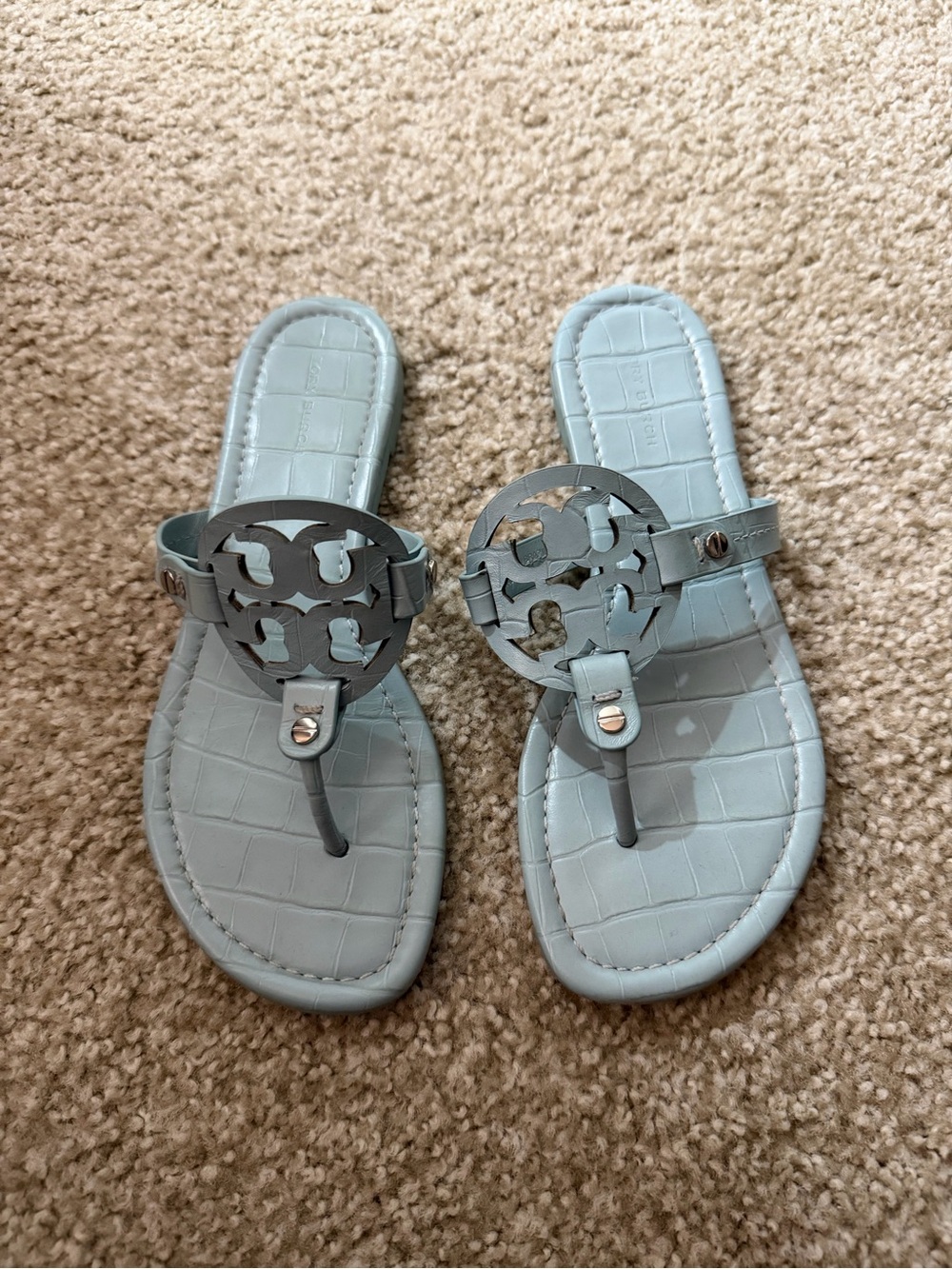 Tory Burch Light Blue Logo Thong Sandals